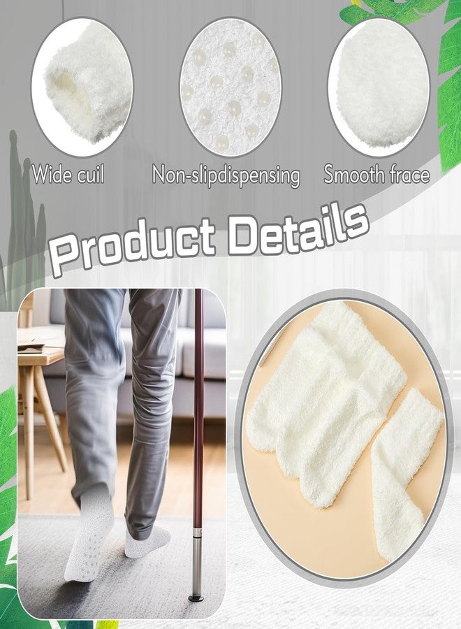 Foaincore 4 Pack Non Slip Hospital Socks for Women Men Non Slip Ankle Fuzzy Socks Thick Warm Festival Gifts(White) - Image 4